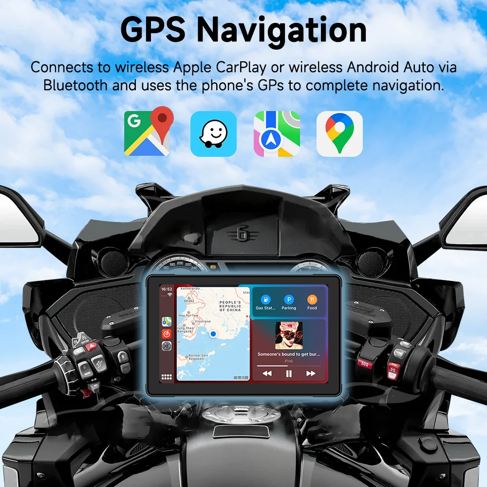 5/6/7"Motorcycle GPS Navigation Recorder Wireless CarPlay Android Auto Multimedia Player IP67 Waterproof Screen Bluetooth 2024 New