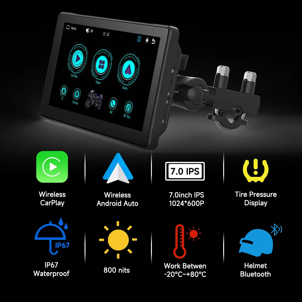 5/6/7"Motorcycle GPS Navigation Recorder Wireless CarPlay Android Auto Multimedia Player IP67 Waterproof Screen Bluetooth 2024 New