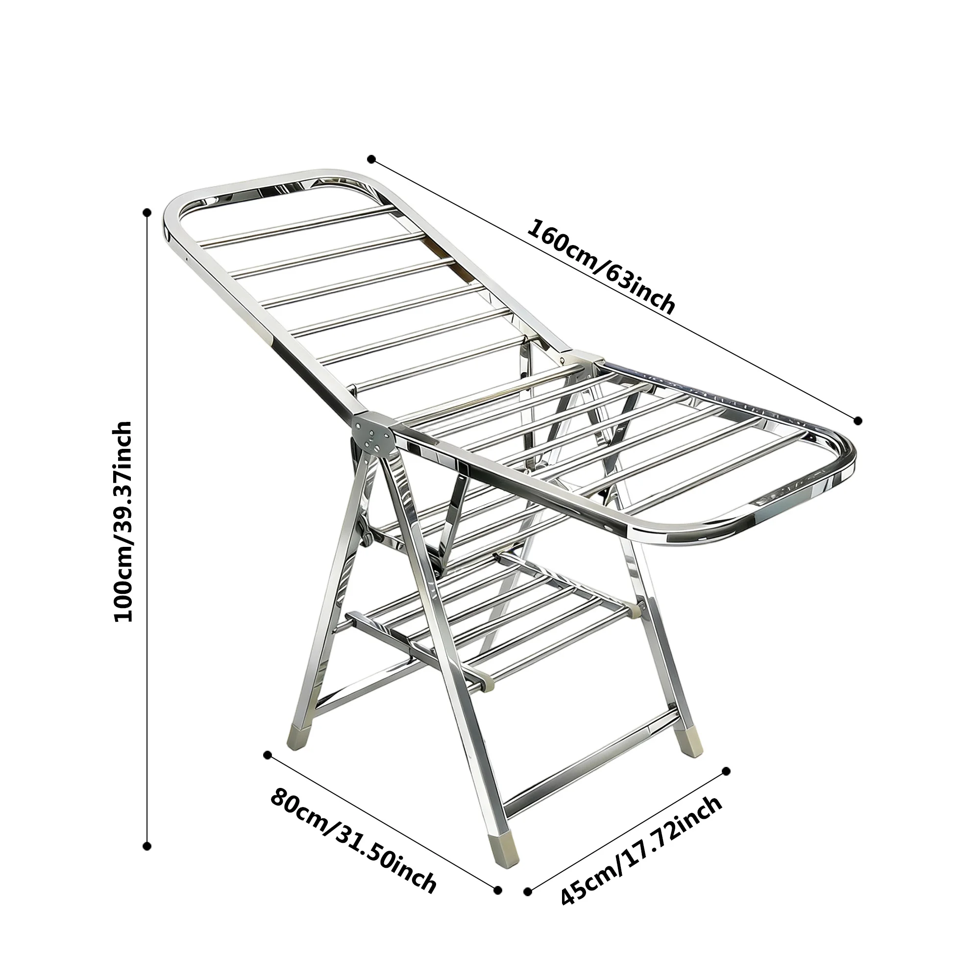 SAEIV Foldable stainless steel clothes rack with wings and shoe rack, height-adjustable, sturdy and durable, space-saving.