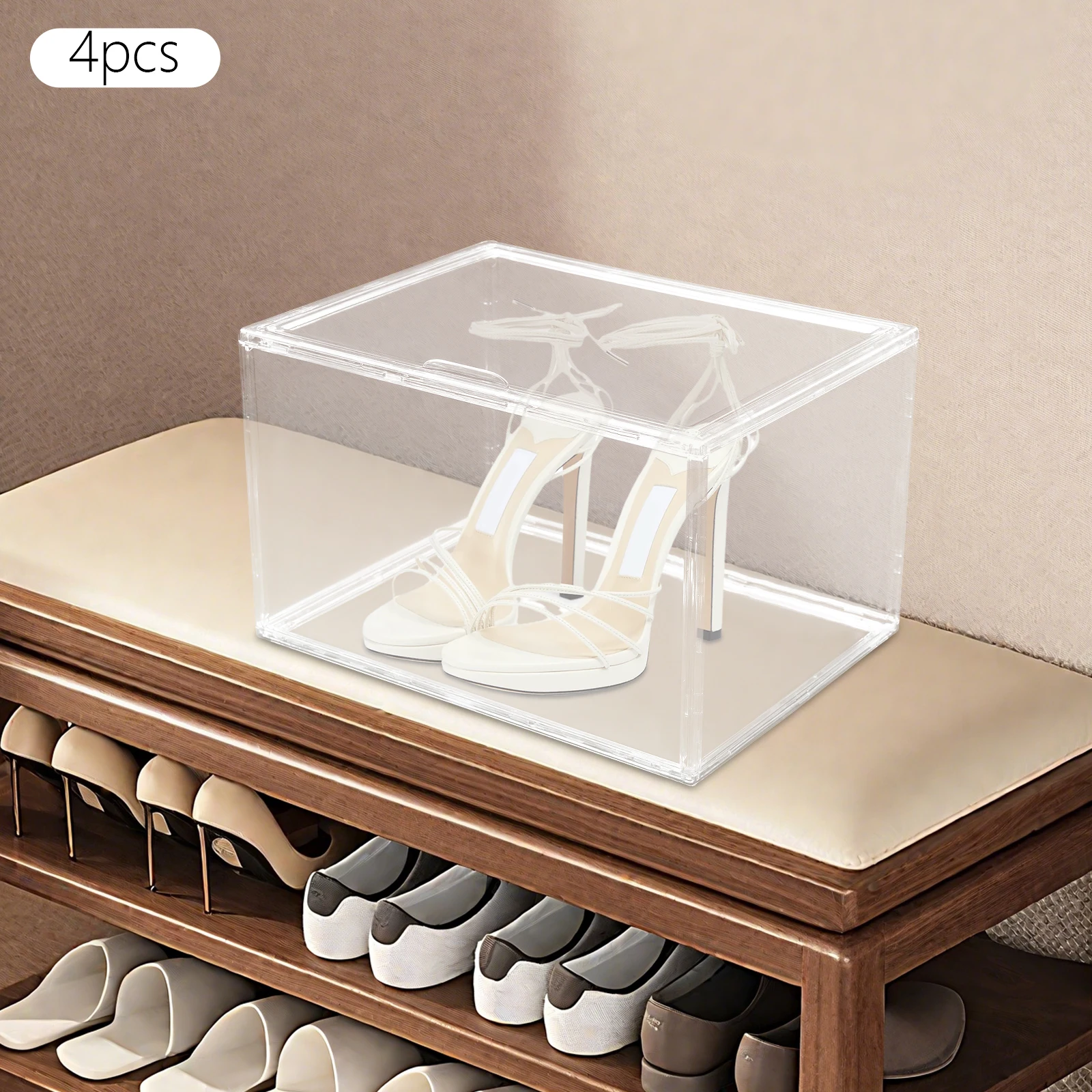 Modern 4Pcs Clear Handbag Storage Organizer PET Stackable Storage Display Boxes for Bedrooms, Walk-in Closets