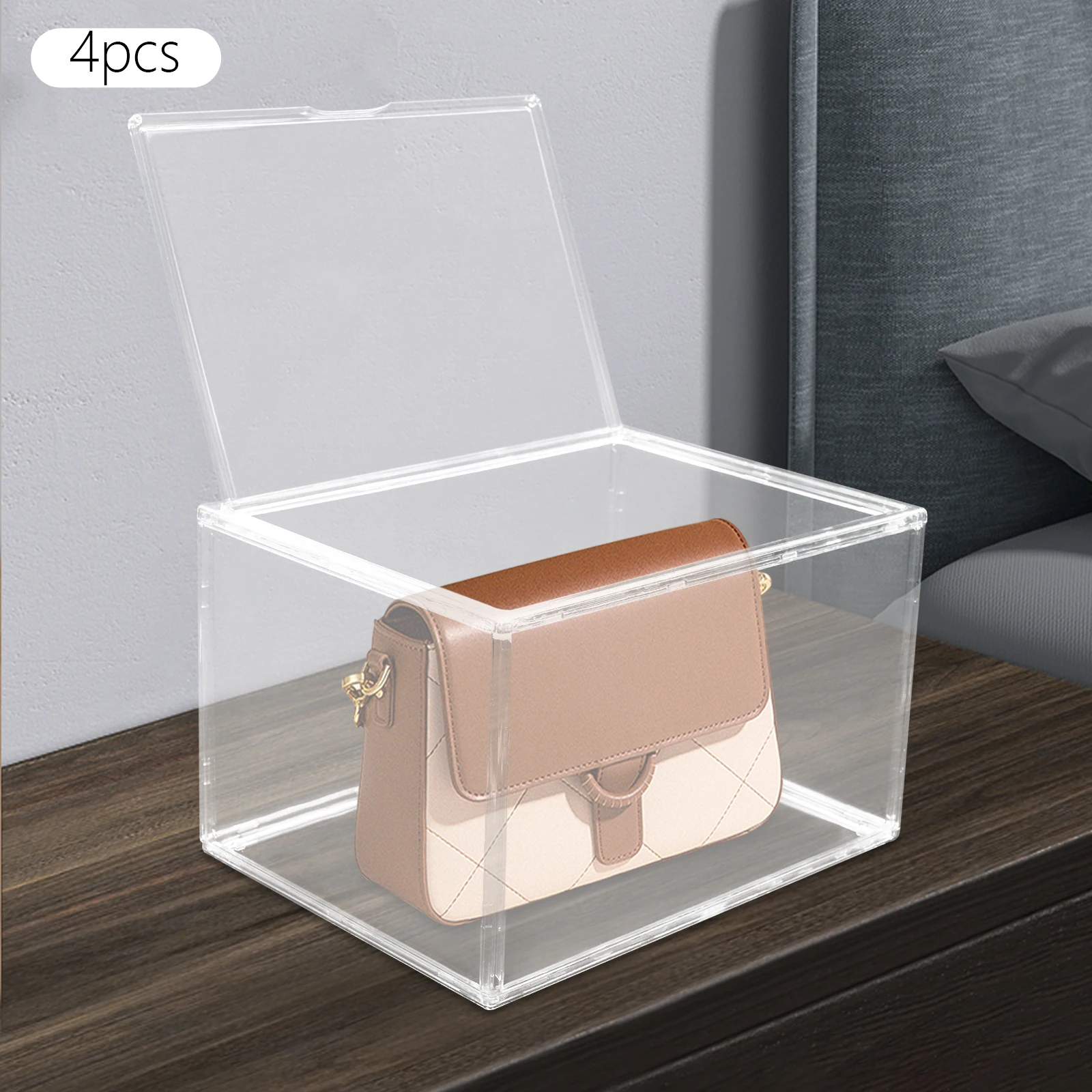 Modern 4Pcs Clear Handbag Storage Organizer PET Stackable Storage Display Boxes for Bedrooms, Walk-in Closets