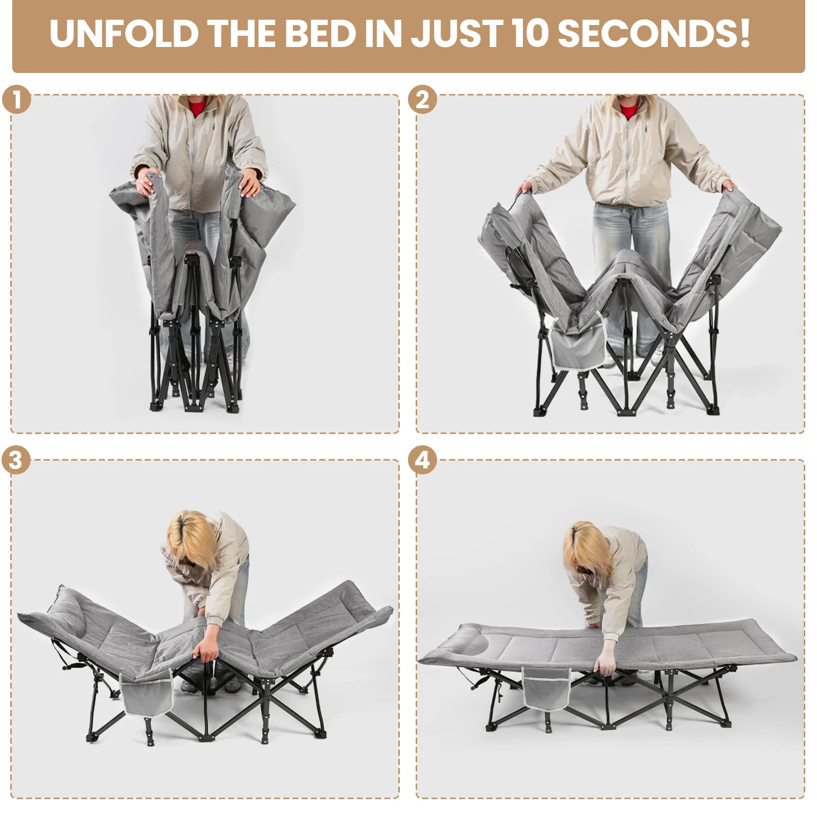 Camping Cot Sun Loungers Portable Folding Bed Outdoor Fishing Assisted Recliner For Camping Patio Pool Indoor Outdoor