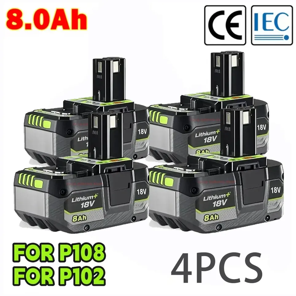 For Ryobi 18V 8.0AH lithium Battery 18V low self discharge, Suitable For all Tools 18V P104 P107 P108 RB18L50 RB18L20