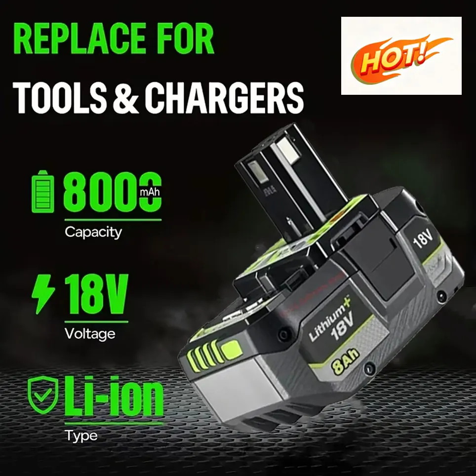 For Ryobi 18V 8.0AH lithium Battery 18V low self discharge, Suitable For all Tools 18V P104 P107 P108 RB18L50 RB18L20
