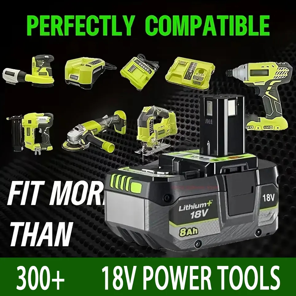 For Ryobi 18V 8.0AH lithium Battery 18V low self discharge, Suitable For all Tools 18V P104 P107 P108 RB18L50 RB18L20