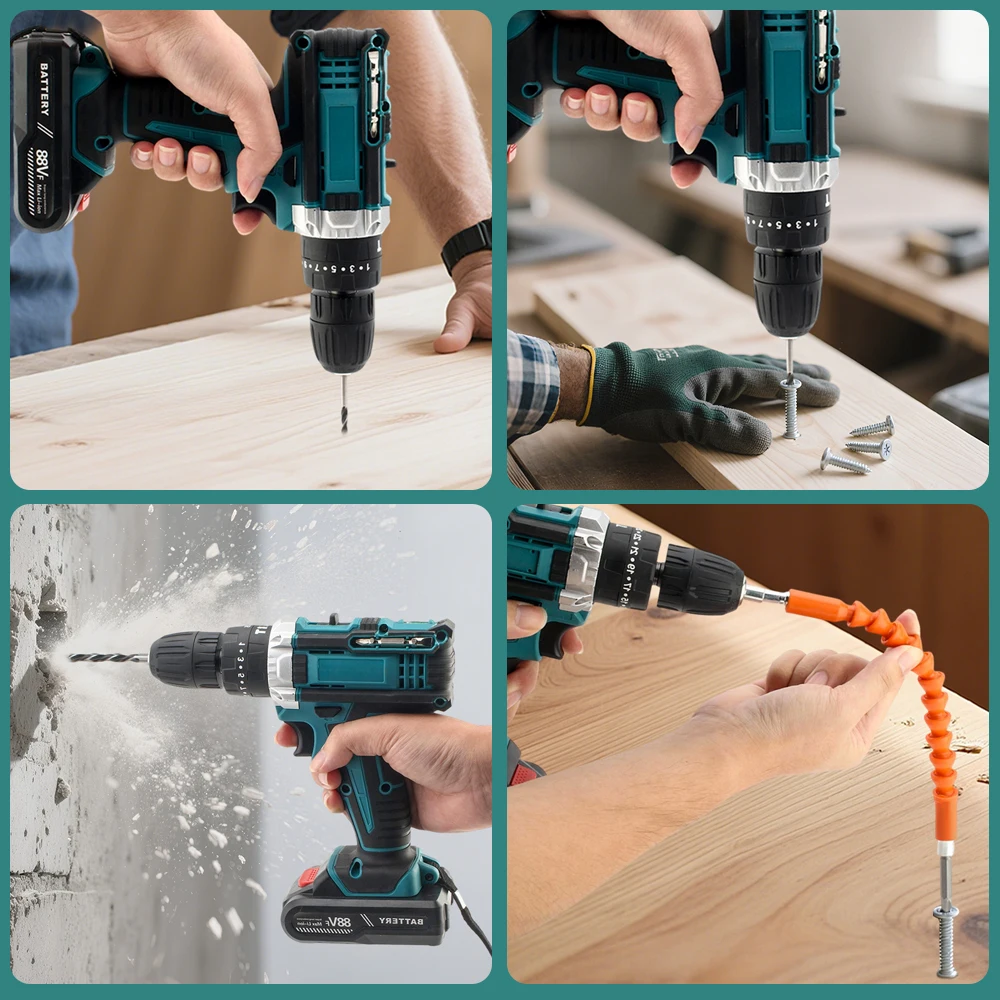 25+3 Torque Electric Impact Screwdriver Multifunctional Setting 2 Gear Speed Cordless Drill Electric Screwdriver with 2Batteries