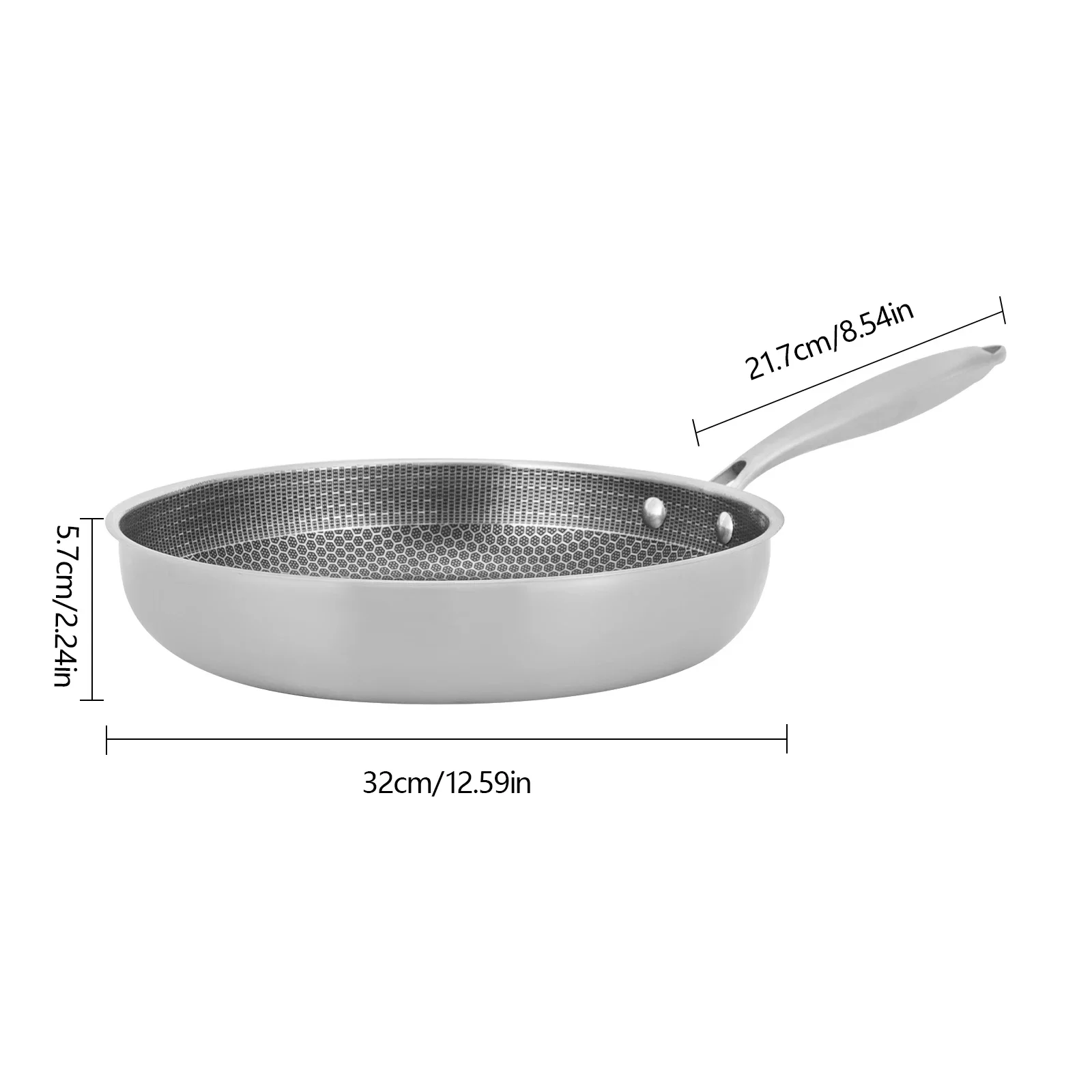Non-Stick Stainless Steel Frying Pan with Scratch-Resistant & Non-Stick Honeycom, Steak Pan, Chinese Wok Pan, Paw Free(32 cm)
