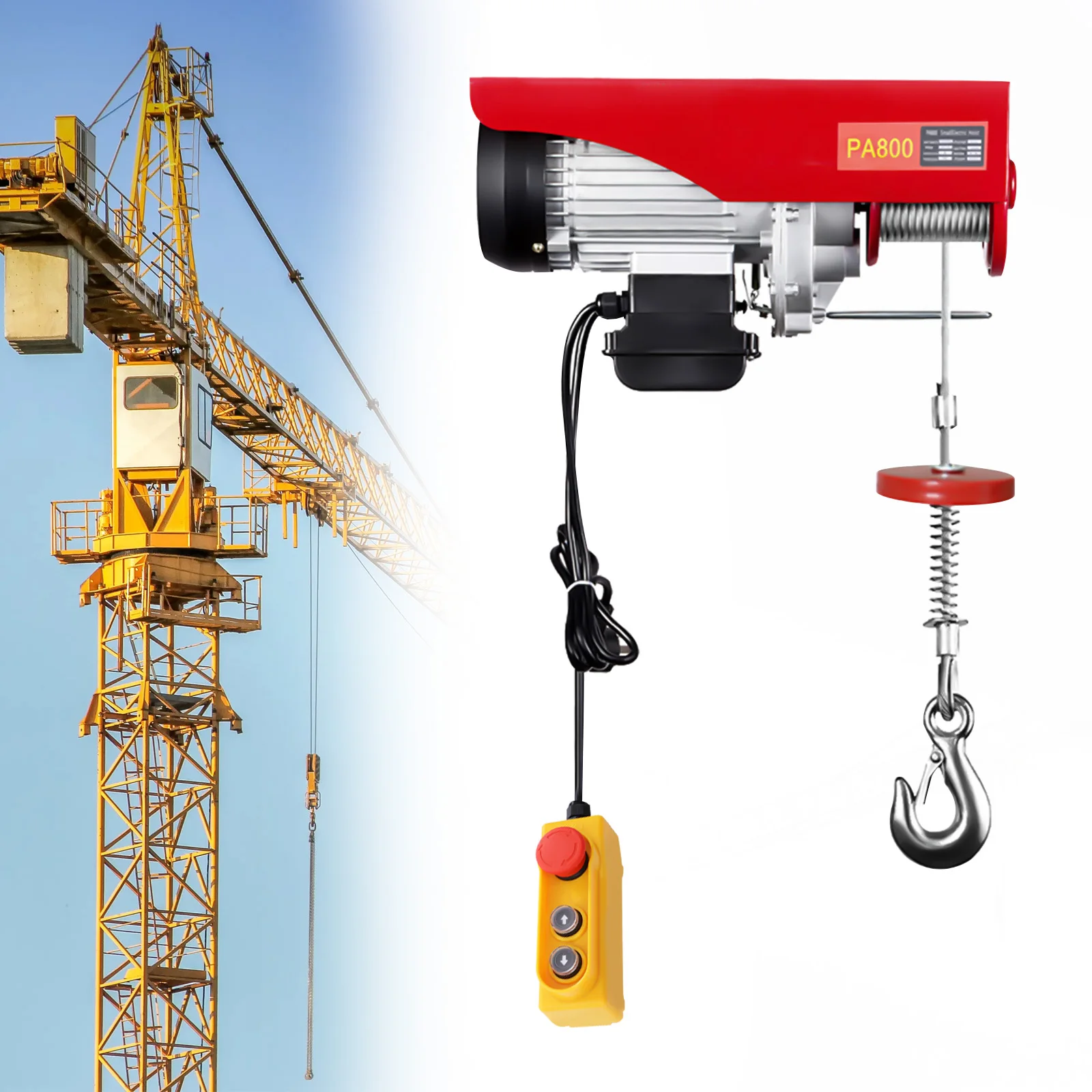 400-800kg Electric Hoist Lifting 1350-1450W Crane Hoist Winch w/ Wired Remote Control Lifter for Boat Car Garage Elevator
