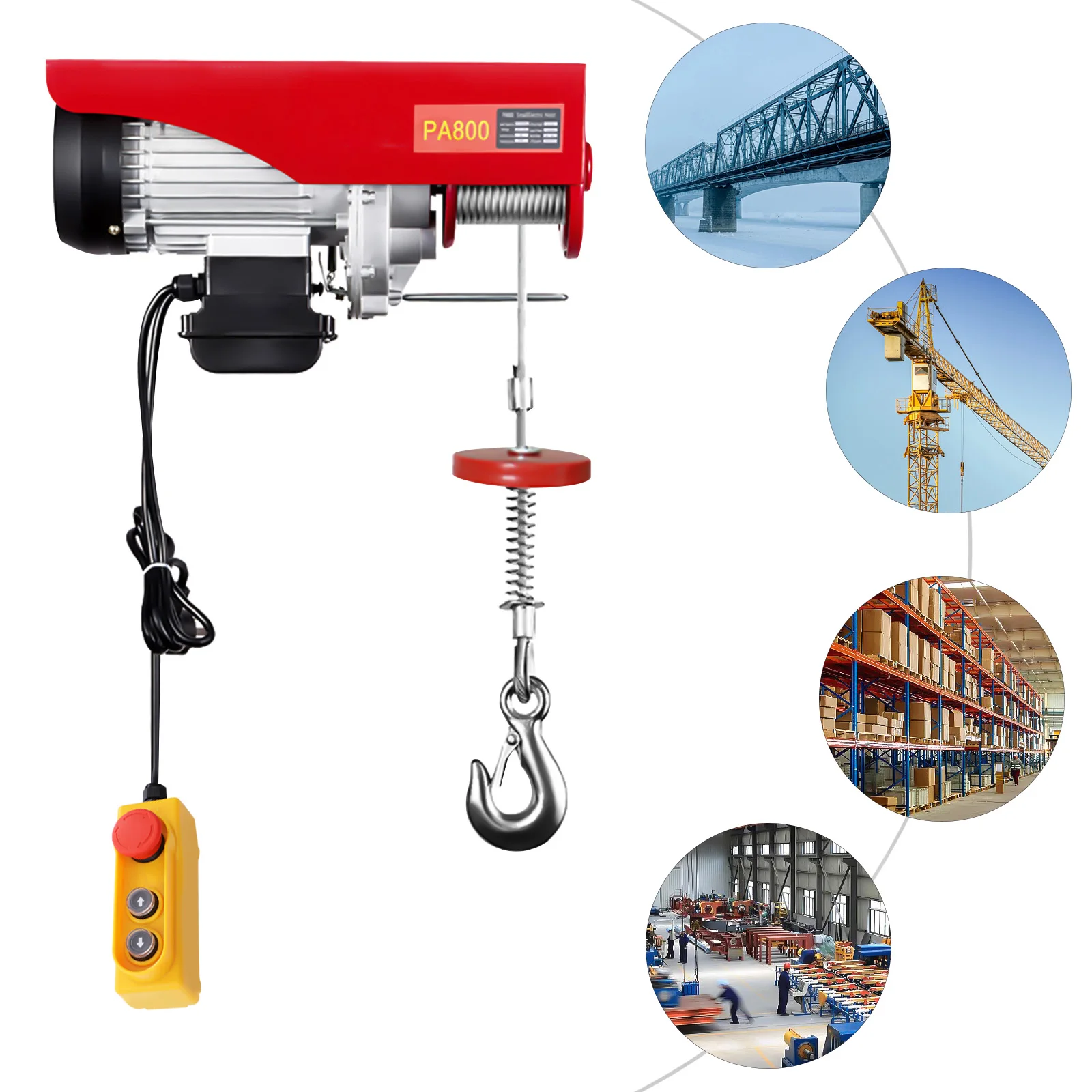 400-800kg Electric Hoist Lifting 1350-1450W Crane Hoist Winch w/ Wired Remote Control Lifter for Boat Car Garage Elevator