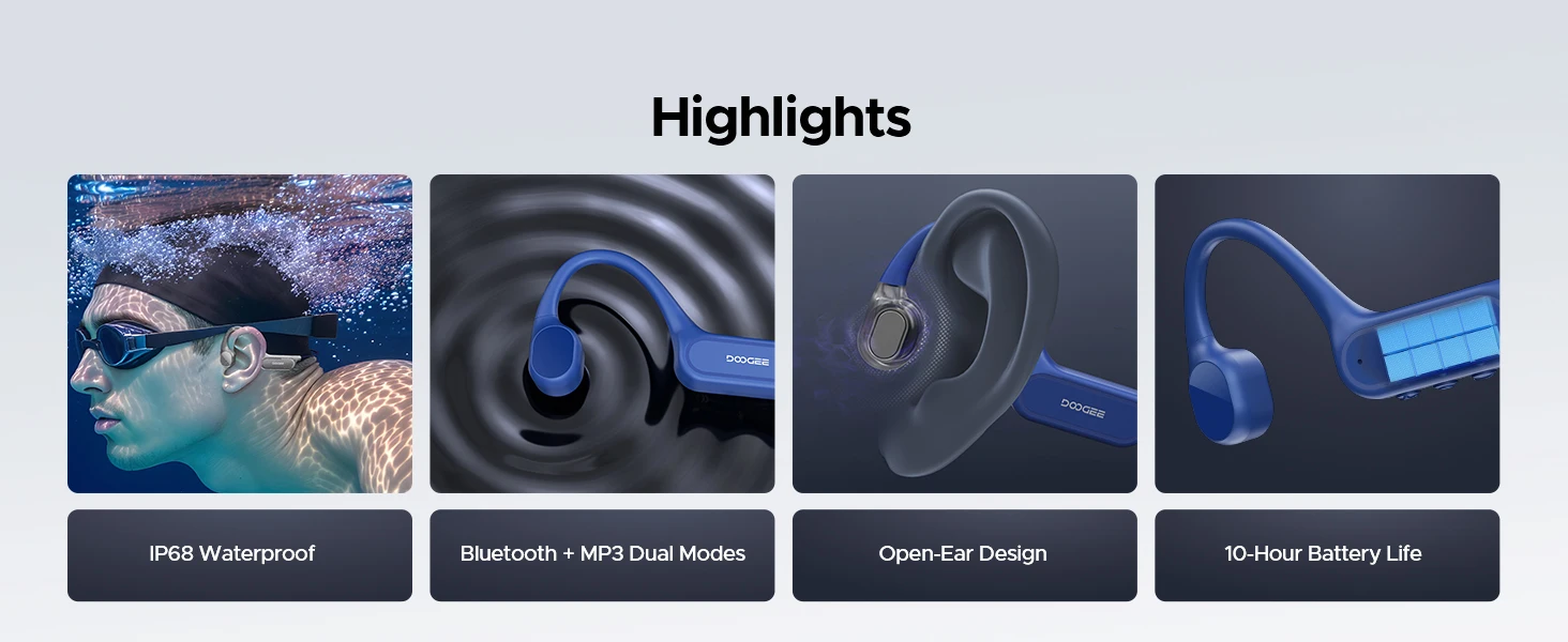 DOOGEE BoneBeat Swim Lite Bone Conduction Sports Headphones Wireless Bluetooth 5.4 Headset IP68 Waterproof With Microphone 32GB