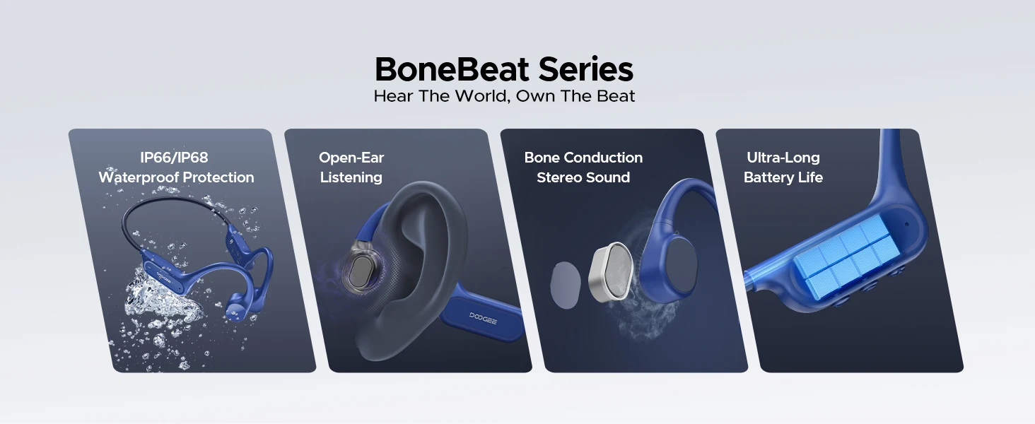 DOOGEE BoneBeat Swim Lite Bone Conduction Sports Headphones Wireless Bluetooth 5.4 Headset IP68 Waterproof With Microphone 32GB