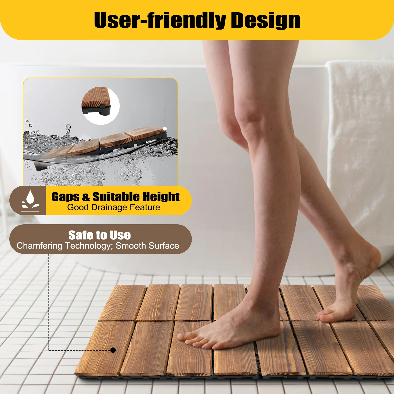 36Pcs 30*30CM Wood Flooring Tiles Camphor Pine Wood Hardwood Interlocking Patio Deck Tiles
