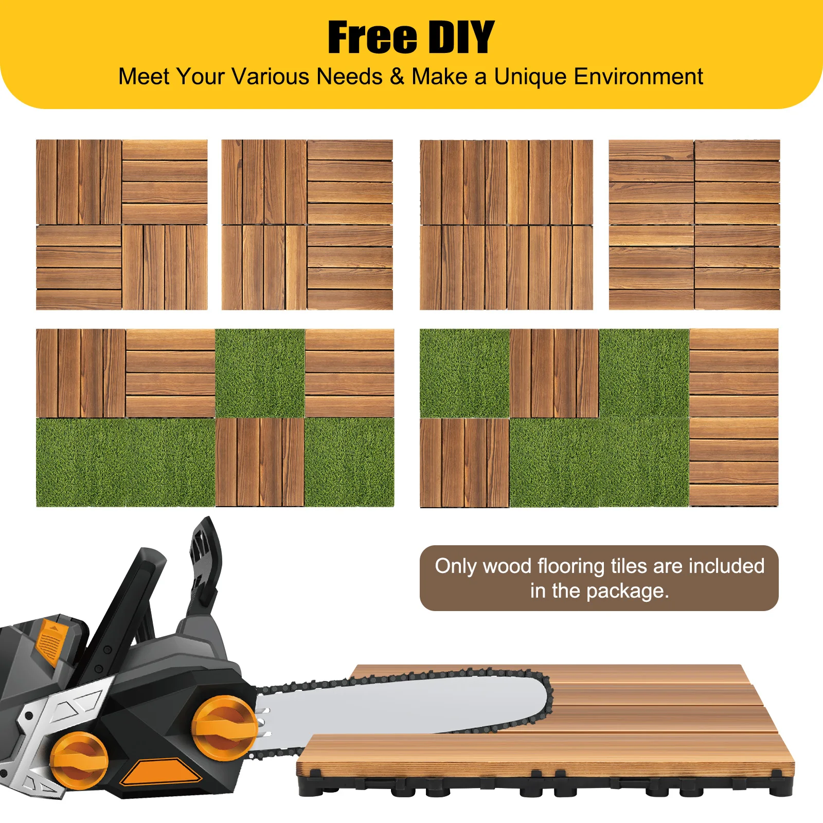 36Pcs 30*30CM Wood Flooring Tiles Camphor Pine Wood Hardwood Interlocking Patio Deck Tiles