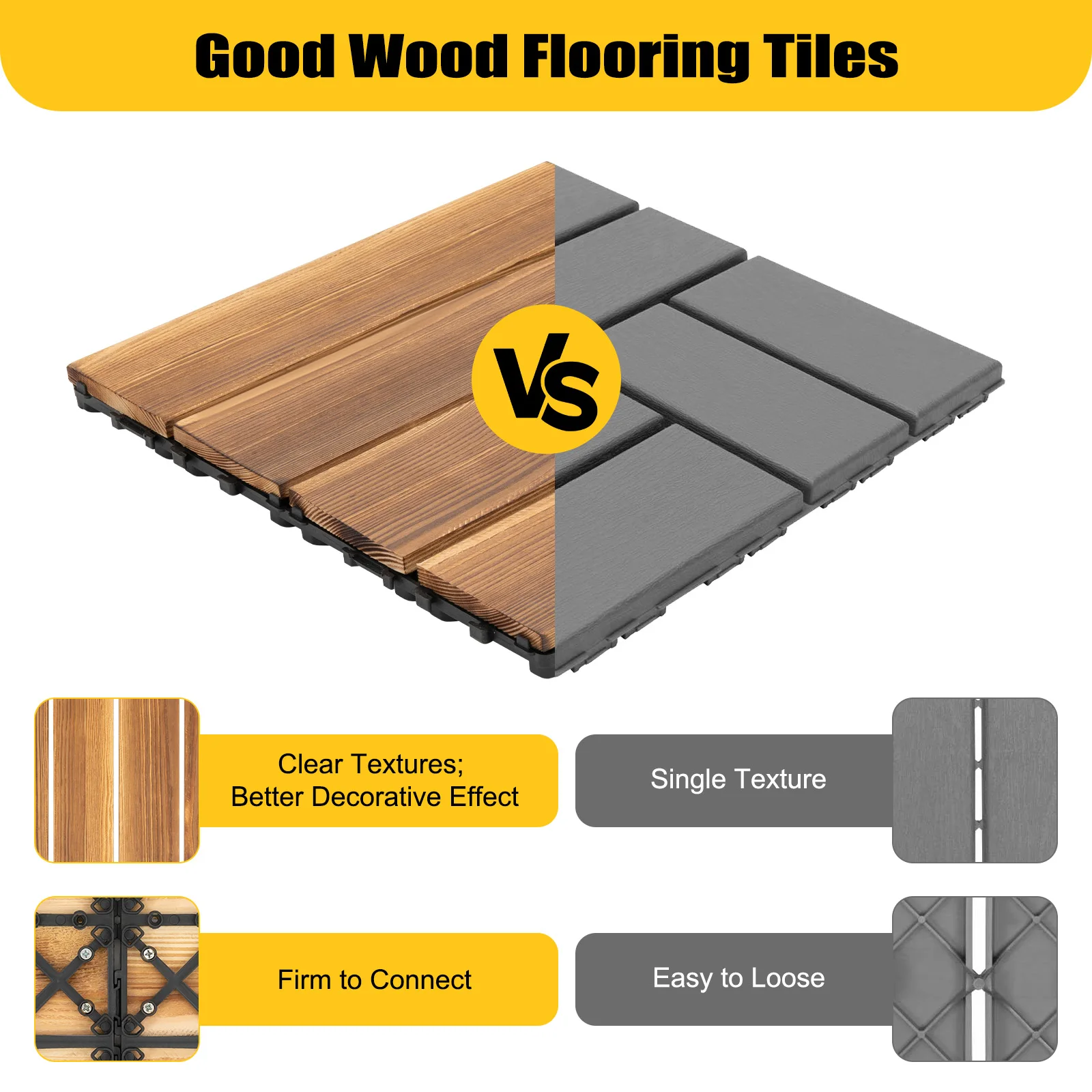 36Pcs 30*30CM Wood Flooring Tiles Camphor Pine Wood Hardwood Interlocking Patio Deck Tiles