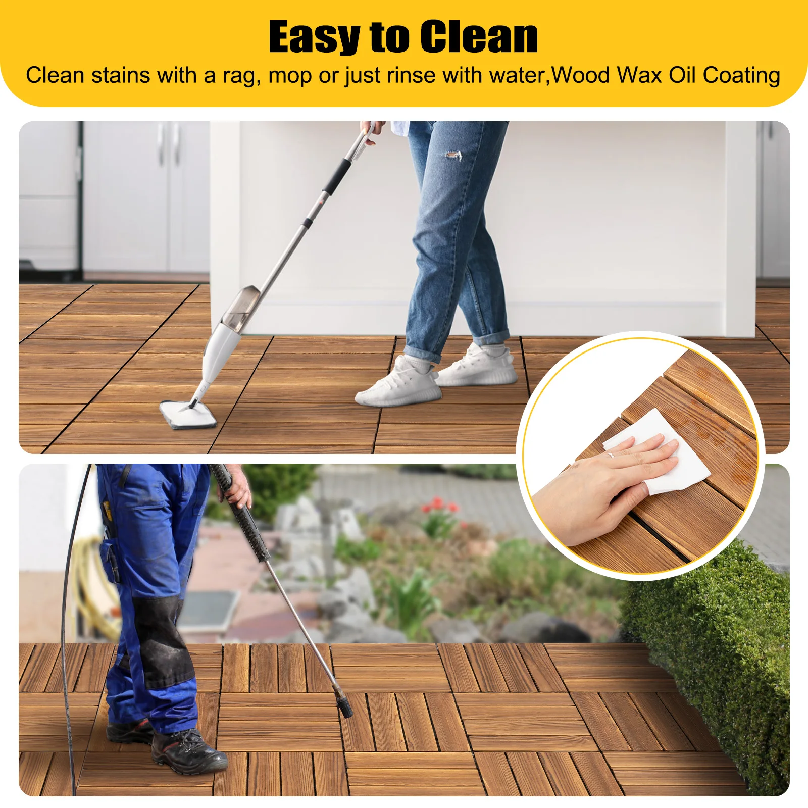 36Pcs 30*30CM Wood Flooring Tiles Camphor Pine Wood Hardwood Interlocking Patio Deck Tiles