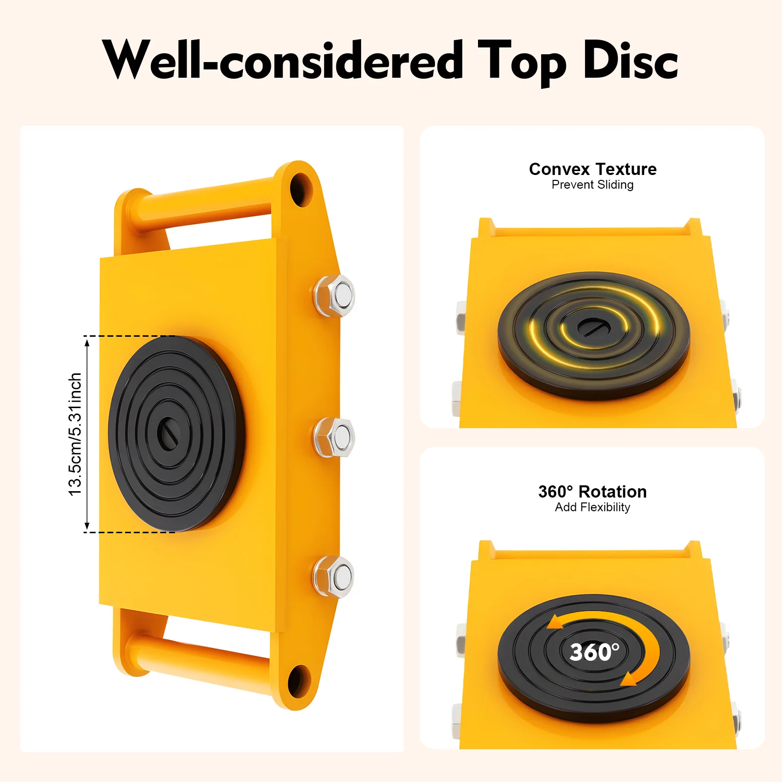 Heavy Duty Machinery Mover 8T Load 6 PU Wheels 43 Balls for 360° Rotation Steel PU Construction for Equipment Furniture Moving