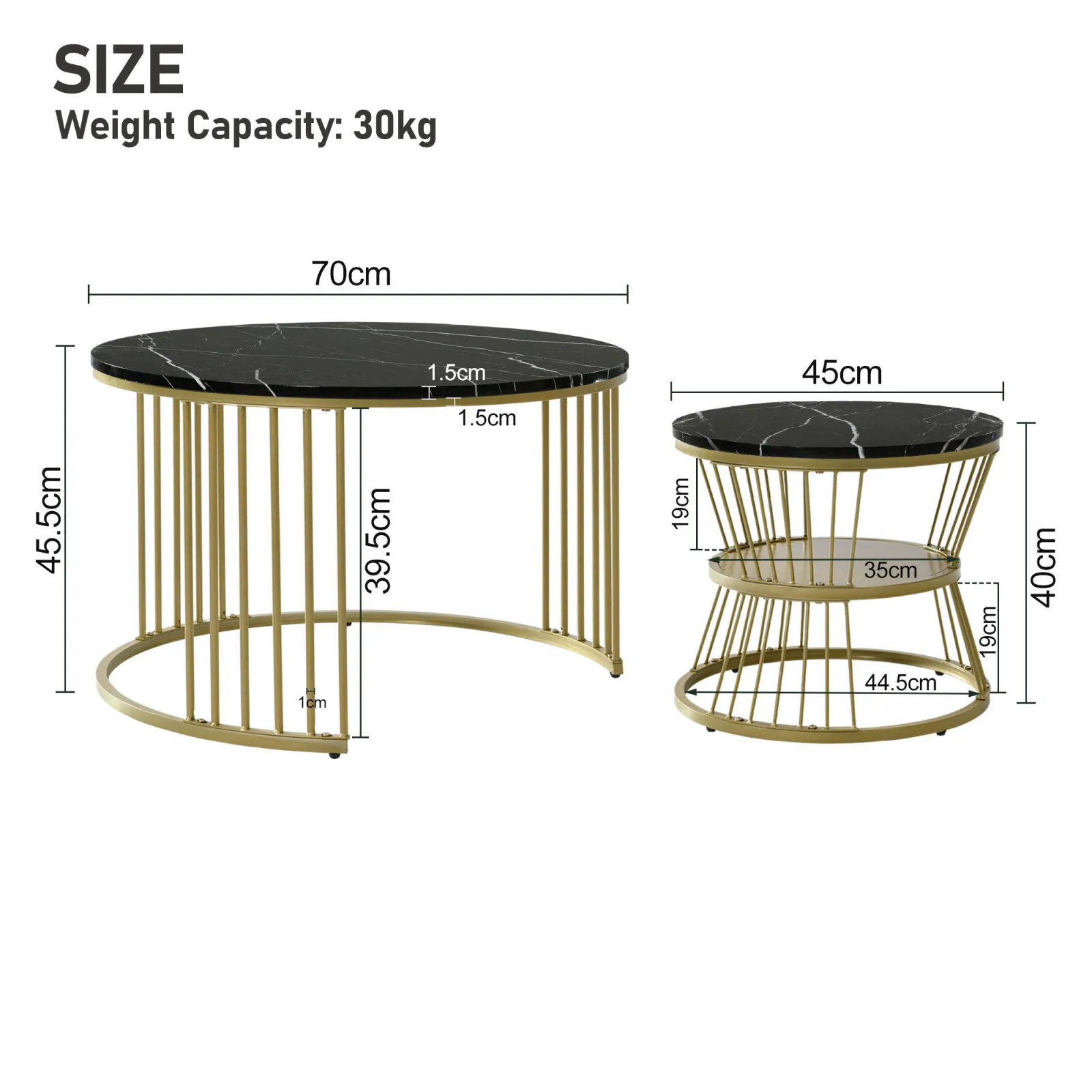 Anajqaqia Coffee Table, Set of 2, Modern Nesting Coffee Table, Living Room Table, Sofa Table, Metal Frame, Round, Black