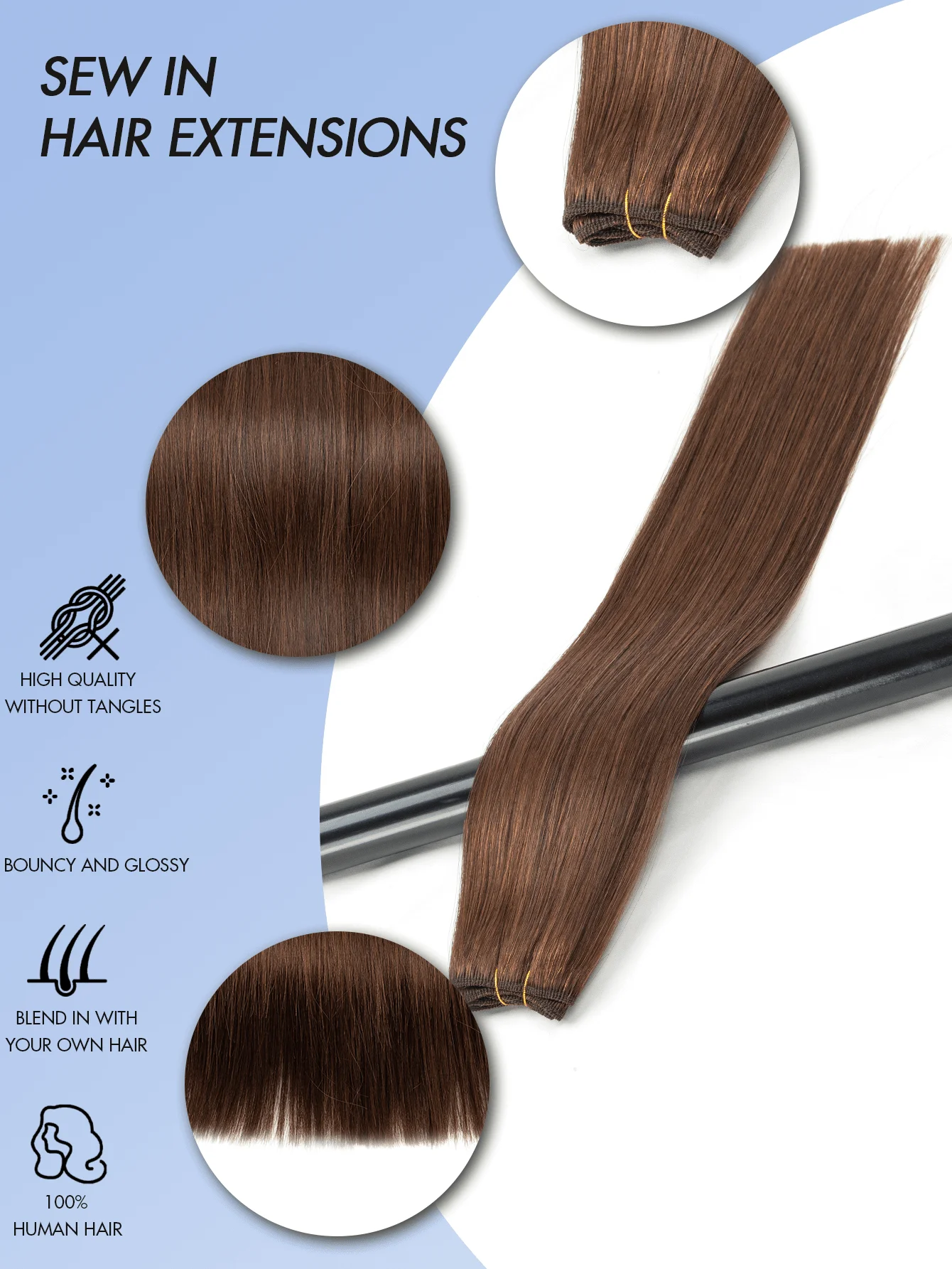 Double Sew-In Weft Bundles-Real Human Hair Extensions , Natural Look & Feel, Seamless Blending, Compatible with All Hair Types