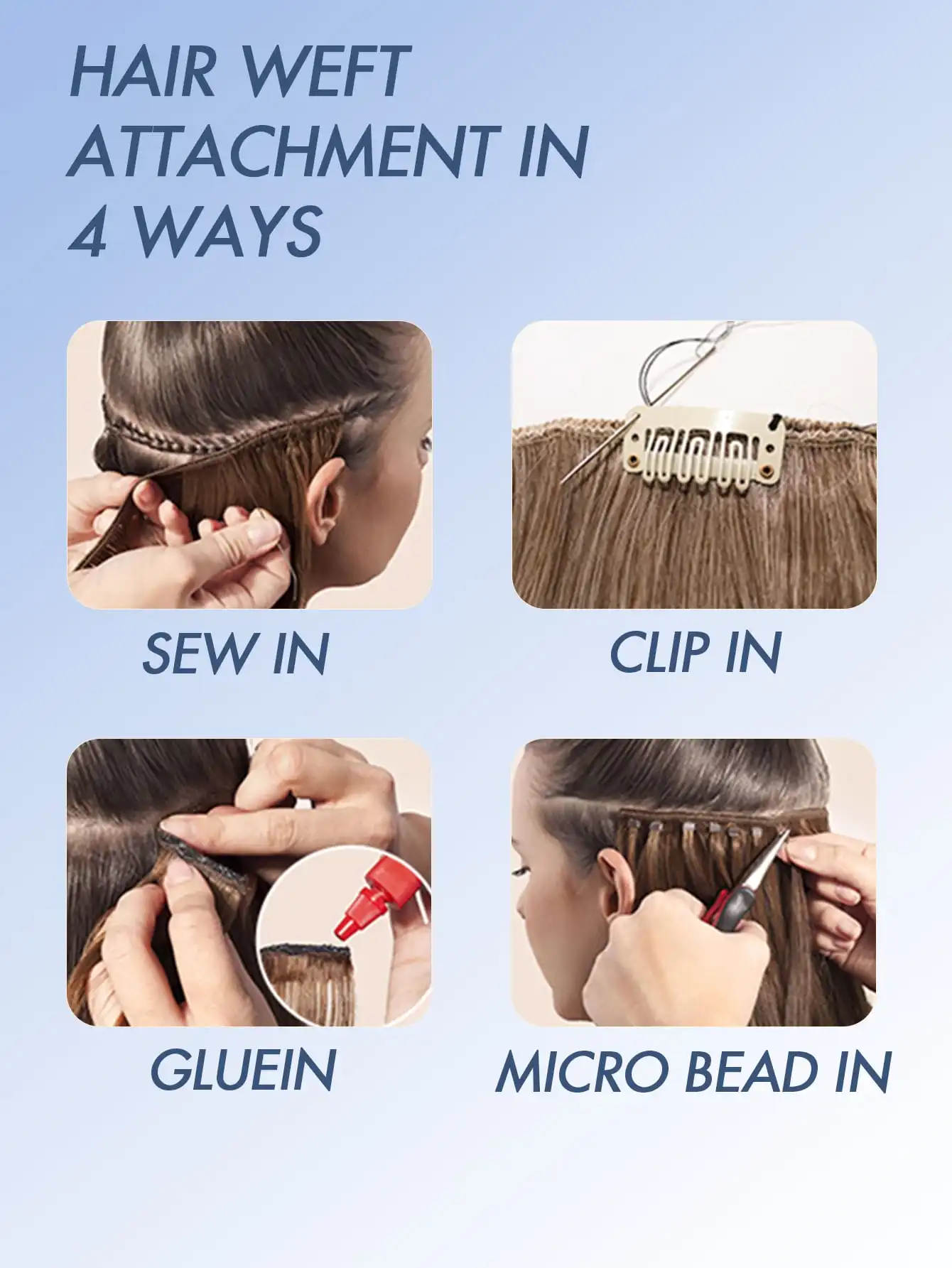 Double Sew-In Weft Bundles-Real Human Hair Extensions , Natural Look & Feel, Seamless Blending, Compatible with All Hair Types