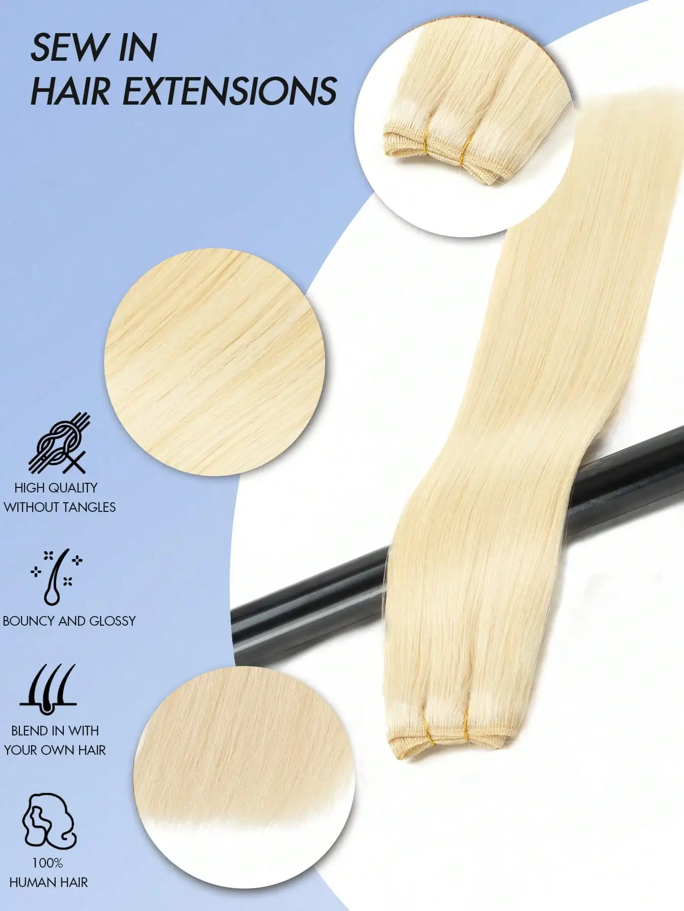 Double Sew-In Weft Bundles-Real Human Hair Extensions , Natural Look & Feel, Seamless Blending, Compatible with All Hair Types