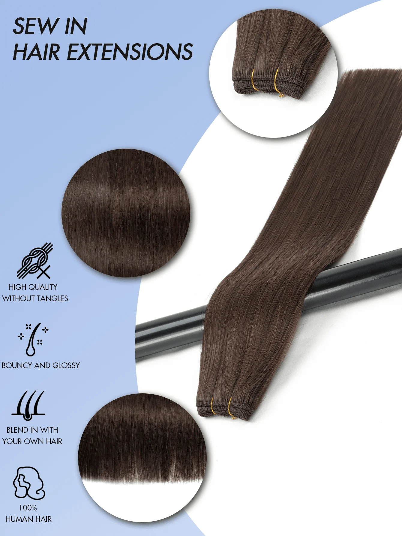 Double Sew-In Weft Bundles-Real Human Hair Extensions , Natural Look & Feel, Seamless Blending, Compatible with All Hair Types