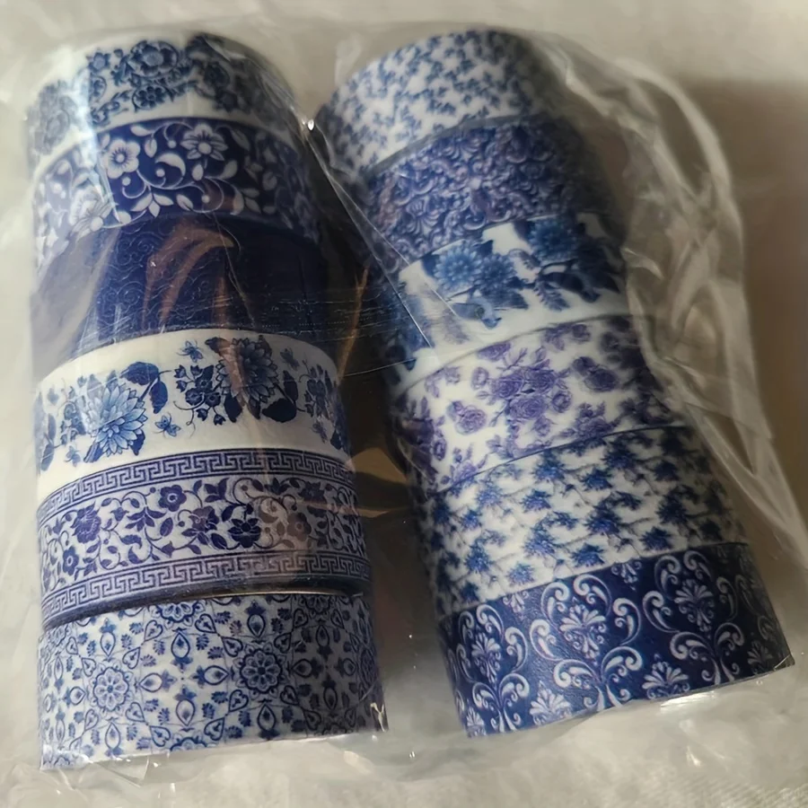 Blue & White Washi Tape Set; Pretty Chinoiserie Designs; 12 Rolls! Decorative Tape; Journaling, Scrapbooking