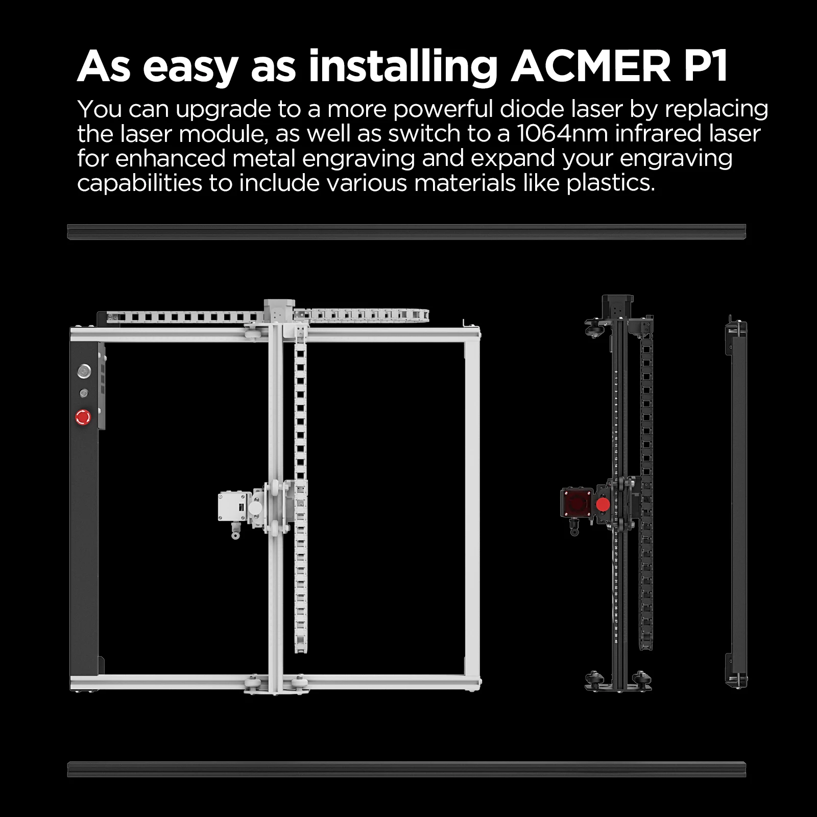 ACMER P1 L60 Laser Engraver Extended Kit Aluminum Frame Engraving Area Expansion Double For P1 Series Laser Engraving Machine