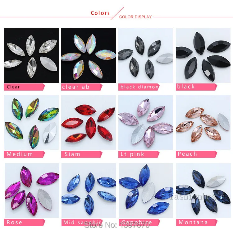 All-size 24-color horse eye Glass Crystal pointed back Rhinestones foiled fancy stons for shoes garment Headdress jewelry making