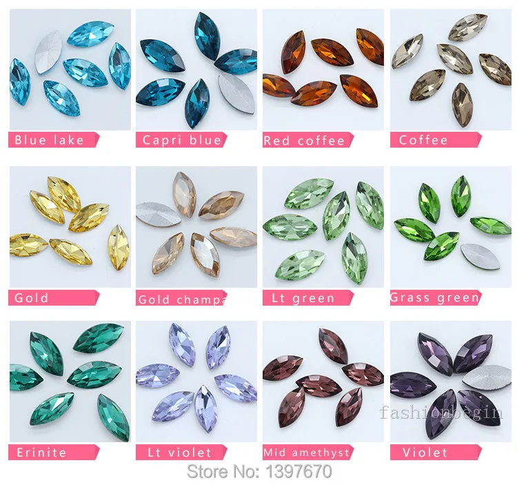 All-size 24-color horse eye Glass Crystal pointed back Rhinestones foiled fancy stons for shoes garment Headdress jewelry making