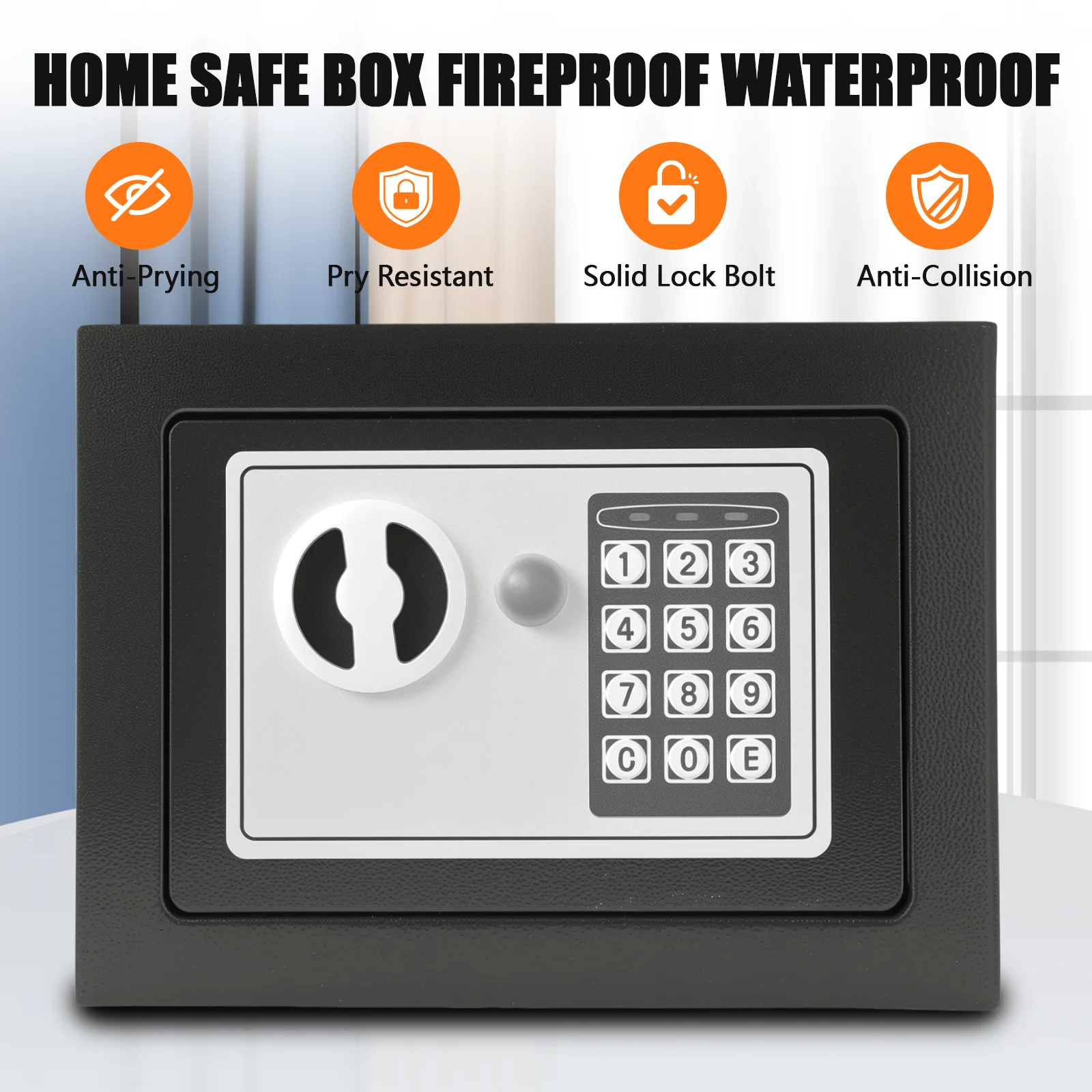 4.6L Safe Furniture Safe Double Bit Lock Iron Steel Safe with Lock Digit Security Case and 2 Keys for Business Cash Jewellery