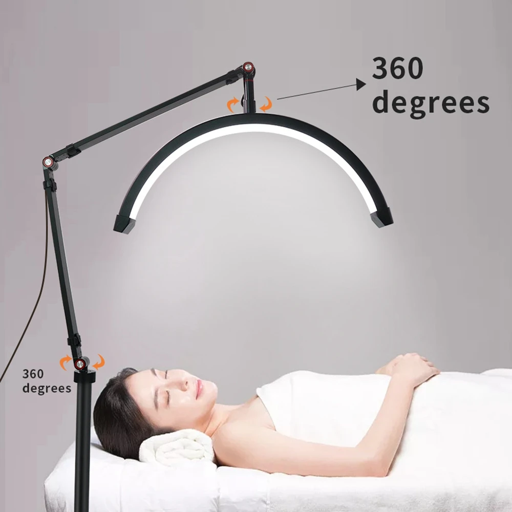 OWJHE 20W Floor LED Video Light Half-moon Shaped Fill Light 3000K-6000K Dimmable with Adjustable Metal Light Stand Phone Holder