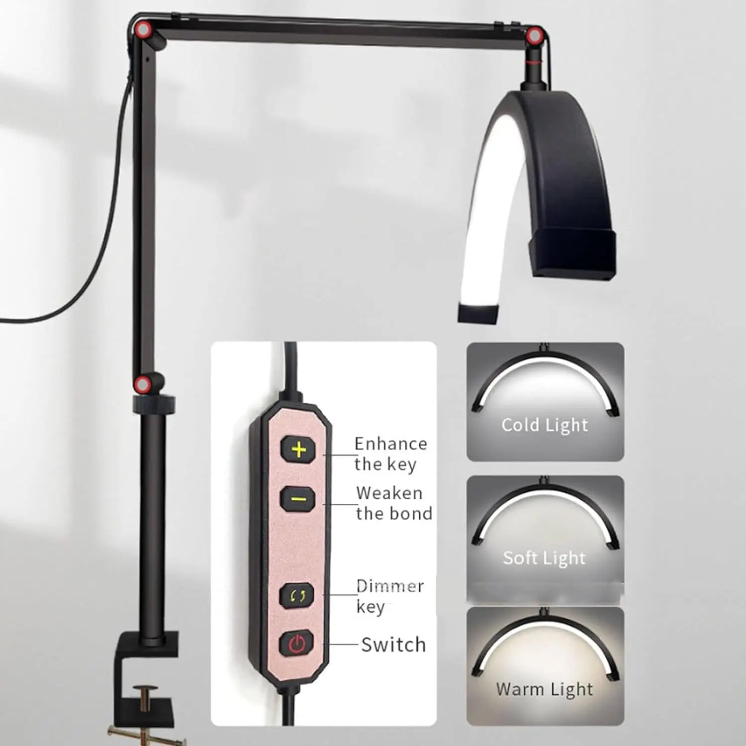OWJHE 20W Floor LED Video Light Half-moon Shaped Fill Light 3000K-6000K Dimmable with Adjustable Metal Light Stand Phone Holder