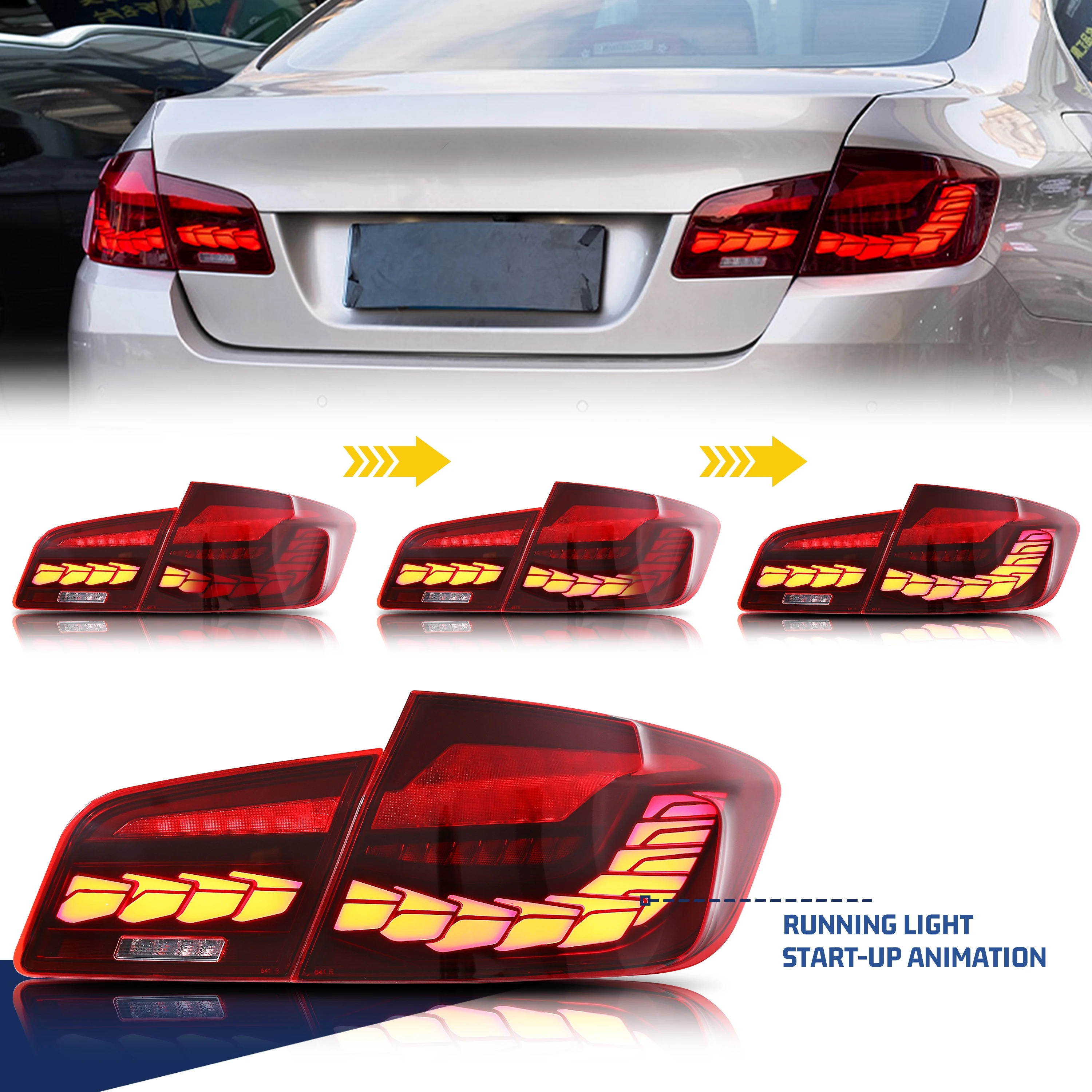 LED Tail Lights for BMW 5-Series 2009-2016 F10 M5 Dynamic Animation Sequential Turn Signal Red Rear Lamps Assembly [Not Fit F11]