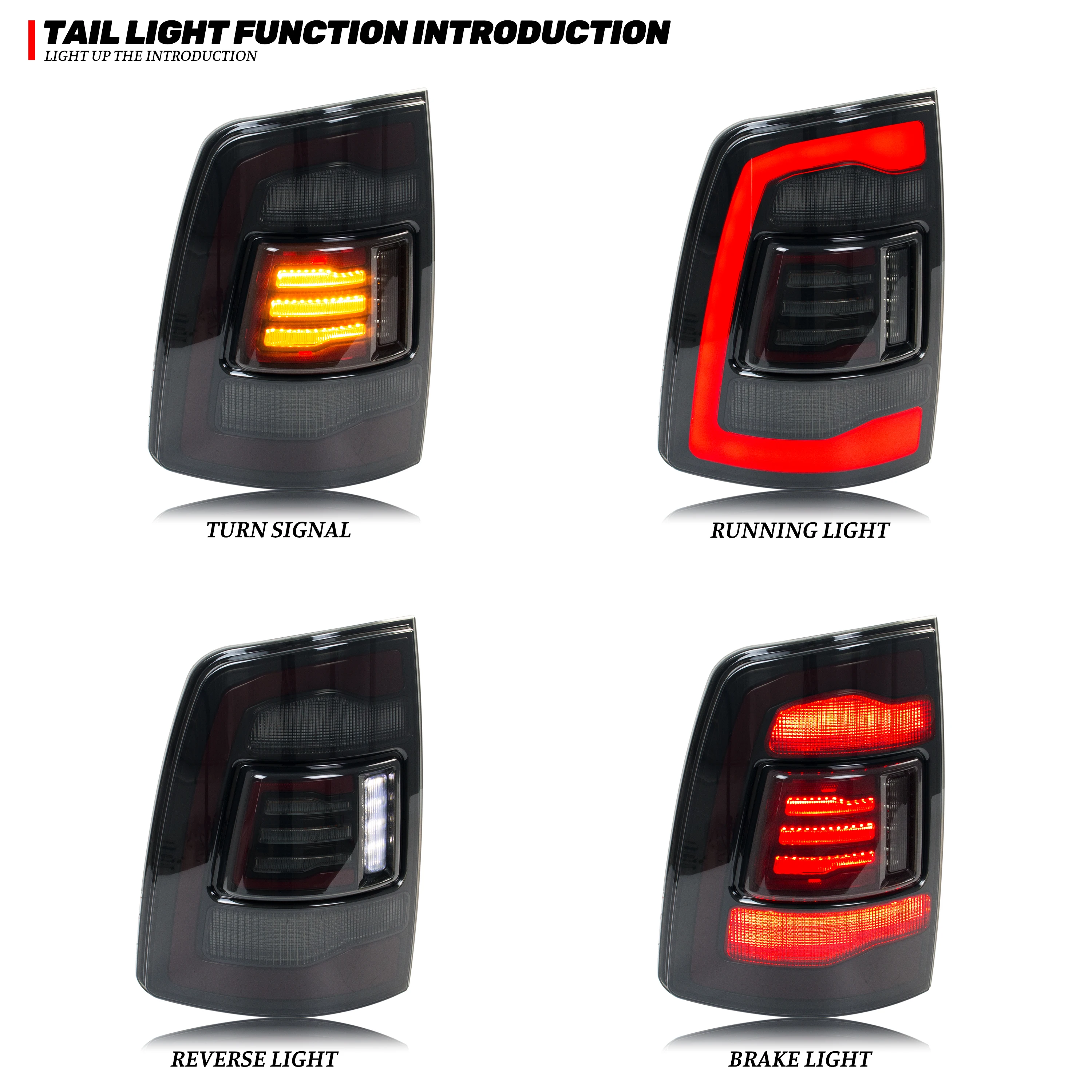 LED Tail Lights for Dodge Ram 2009-2018 1500 2500 3500 4th Gen Sequential Yellow Turn Signal Black Rear Lamps Assembly