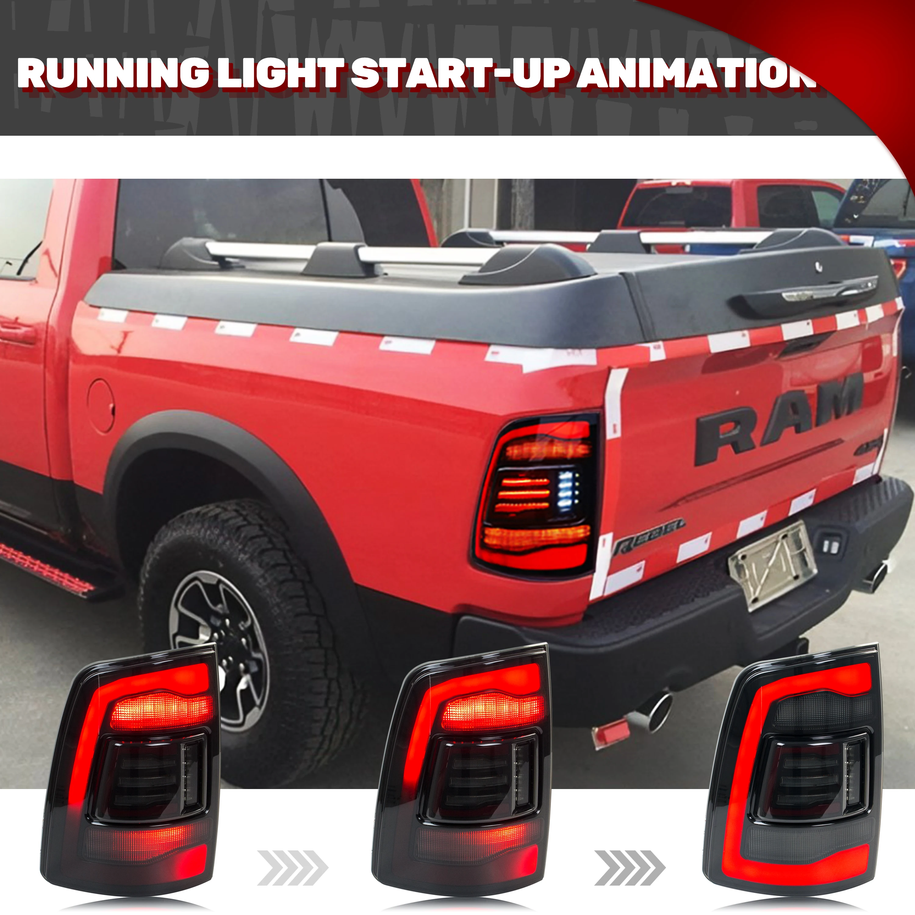 LED Tail Lights for Dodge Ram 2009-2018 1500 2500 3500 4th Gen Sequential Yellow Turn Signal Black Rear Lamps Assembly