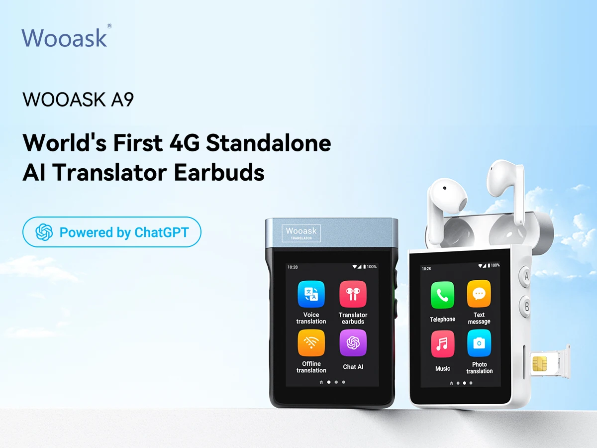 Wooask A9 AI Translator Earbuds 4G+WiFi Standalone Instant Translation Device 144 Languages with ChatGPT And Phone Call Feature