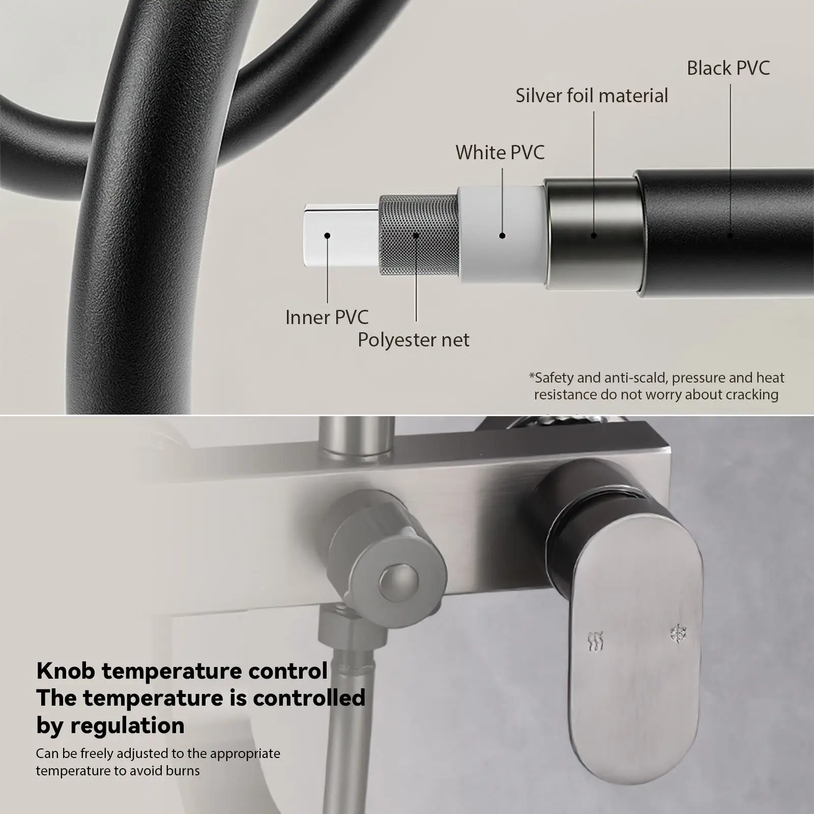 Shower Column, Stainless Steel Square Shower Set, ith Hand Shower Head and Rain Head, Adjustable Height Shower Bar