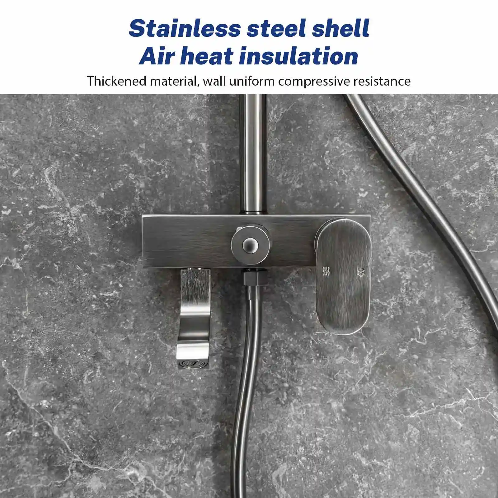 Shower Column, Stainless Steel Square Shower Set, ith Hand Shower Head and Rain Head, Adjustable Height Shower Bar