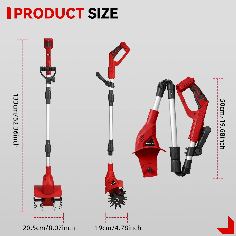ONEVAN Brushless Electric Tiller Cultivator Lawn Mower Rototiller Cordless Scarifier Garden Tool For Makita 18V Battery Pin