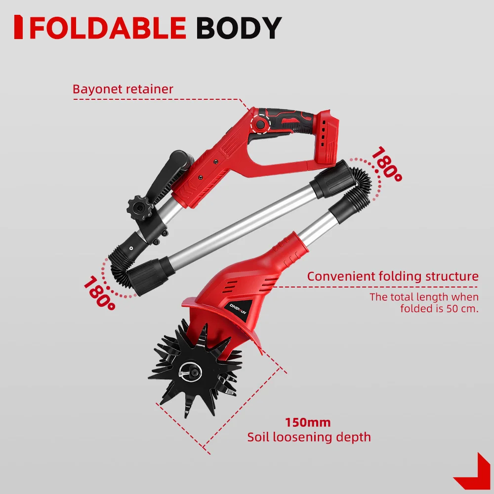 ONEVAN Brushless Electric Tiller Cultivator Lawn Mower Rototiller Cordless Scarifier Garden Tool For Makita 18V Battery Pin
