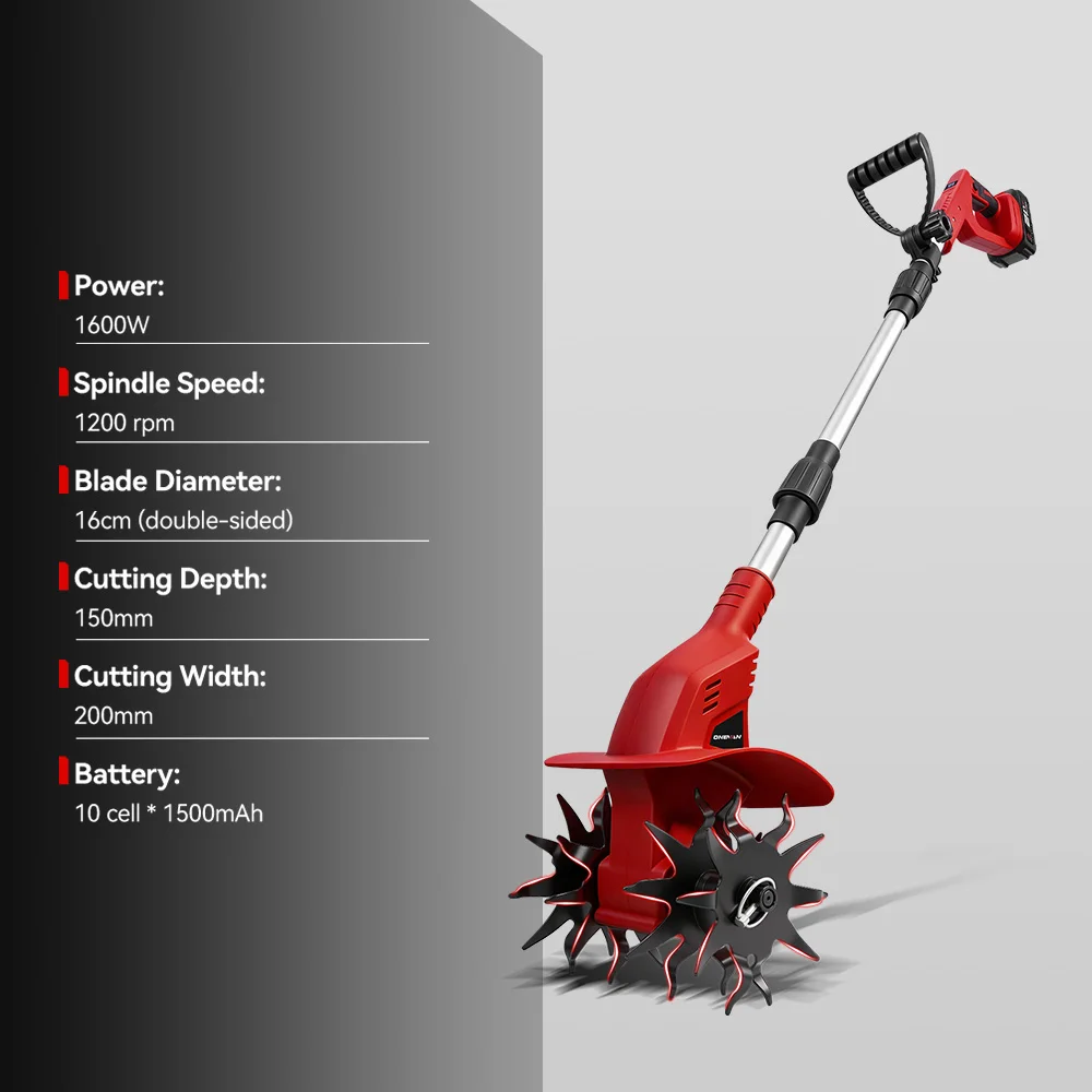 ONEVAN Brushless Electric Tiller Cultivator Lawn Mower Rototiller Cordless Scarifier Garden Tool For Makita 18V Battery Pin