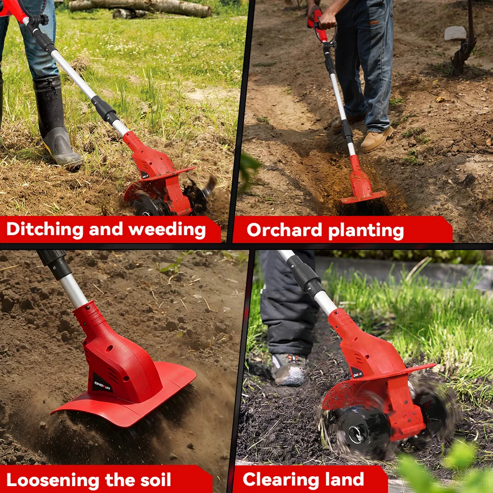 ONEVAN Brushless Electric Tiller Cultivator Lawn Mower Rototiller Cordless Scarifier Garden Tool For Makita 18V Battery Pin