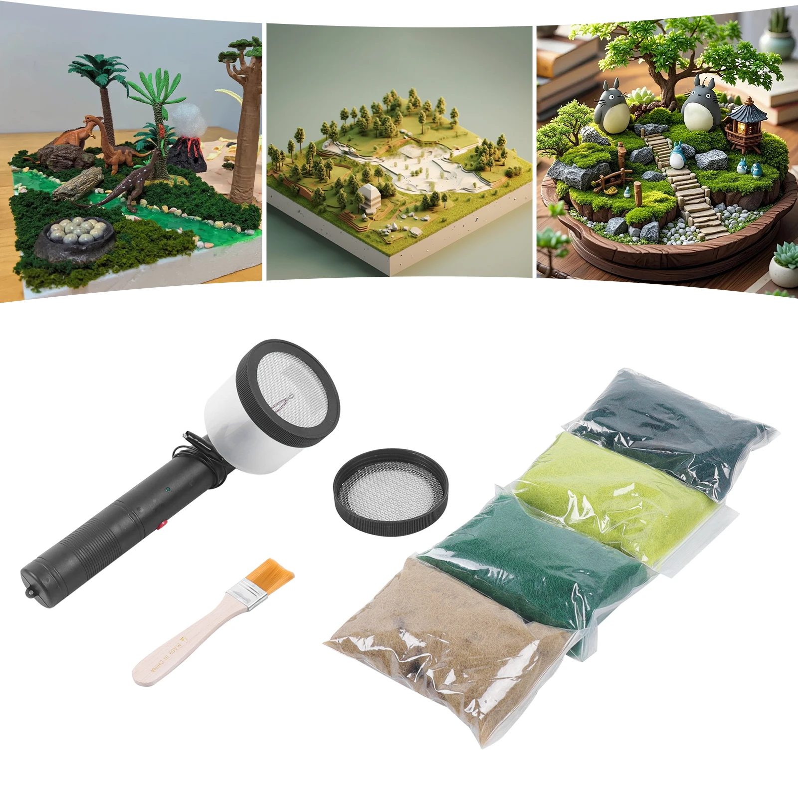 Mini Grass Flocking Applicator Electrostatic Garden Landscape Grinding Device with 20g Static Grass 2 Sieves And Adhesive Brush