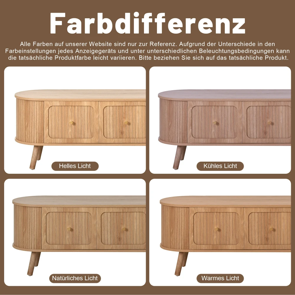 Walnut Wood TV Stand with 4 Cabinet Doors Golden Handles Wooden Legs and TV Panel Unique Design