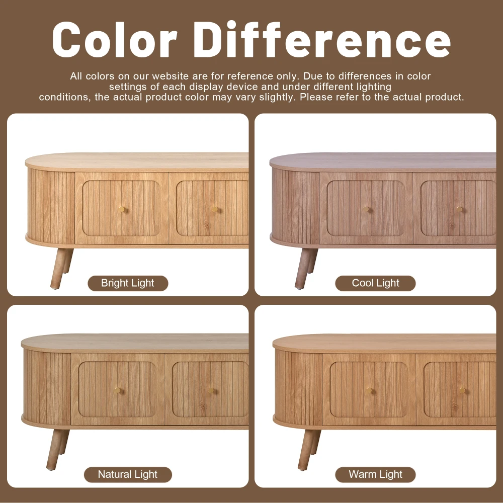 Walnut Wood TV Stand with 4 Cabinet Doors Golden Handles Wooden Legs and TV Panel Unique Design