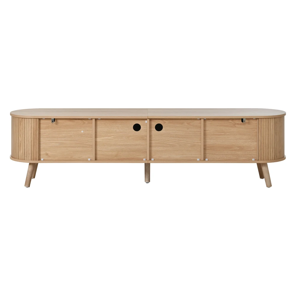Walnut Wood TV Stand with 4 Cabinet Doors Golden Handles Wooden Legs and TV Panel Unique Design