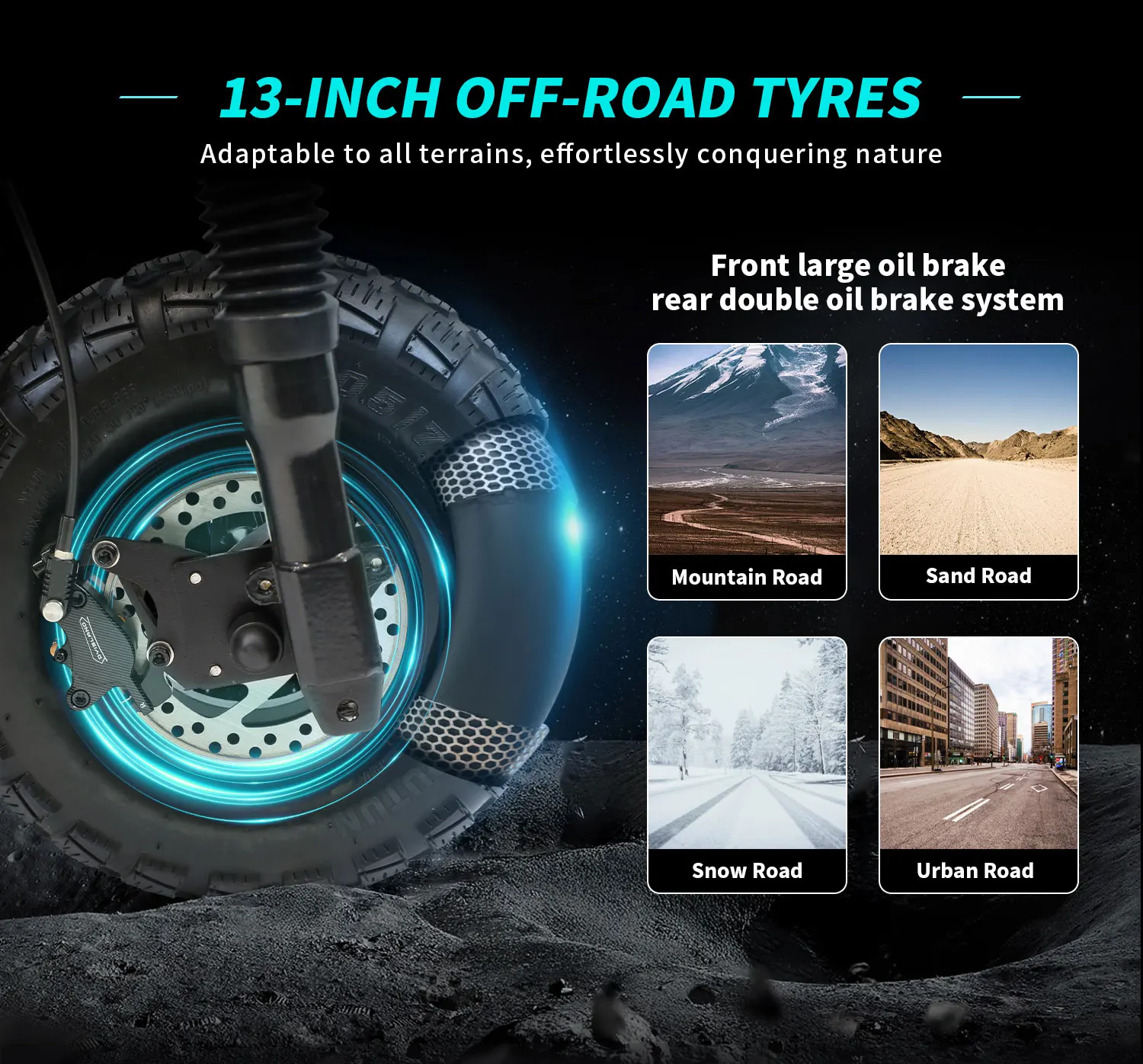 OOTD T30 3200W Dual Motor Electric Scooter, 13" Fat Tires for All Terrain, 60V31.2Ah Battery with NFC Unlock