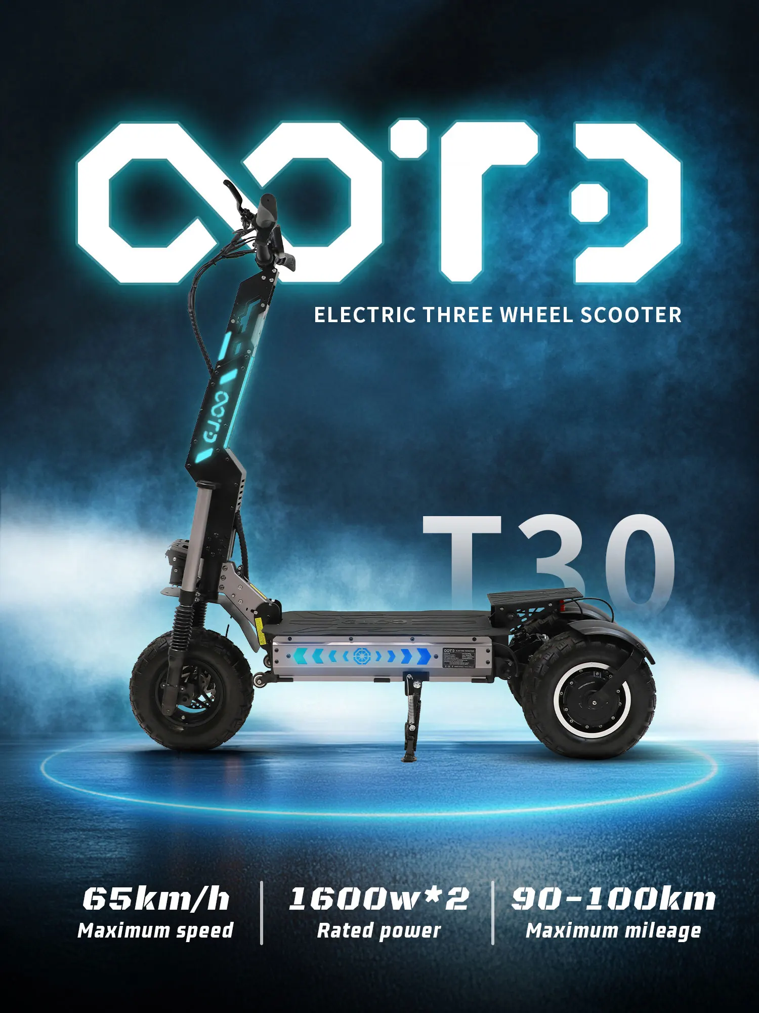 OOTD T30 3200W Dual Motor Electric Scooter, 13" Fat Tires for All Terrain, 60V31.2Ah Battery with NFC Unlock