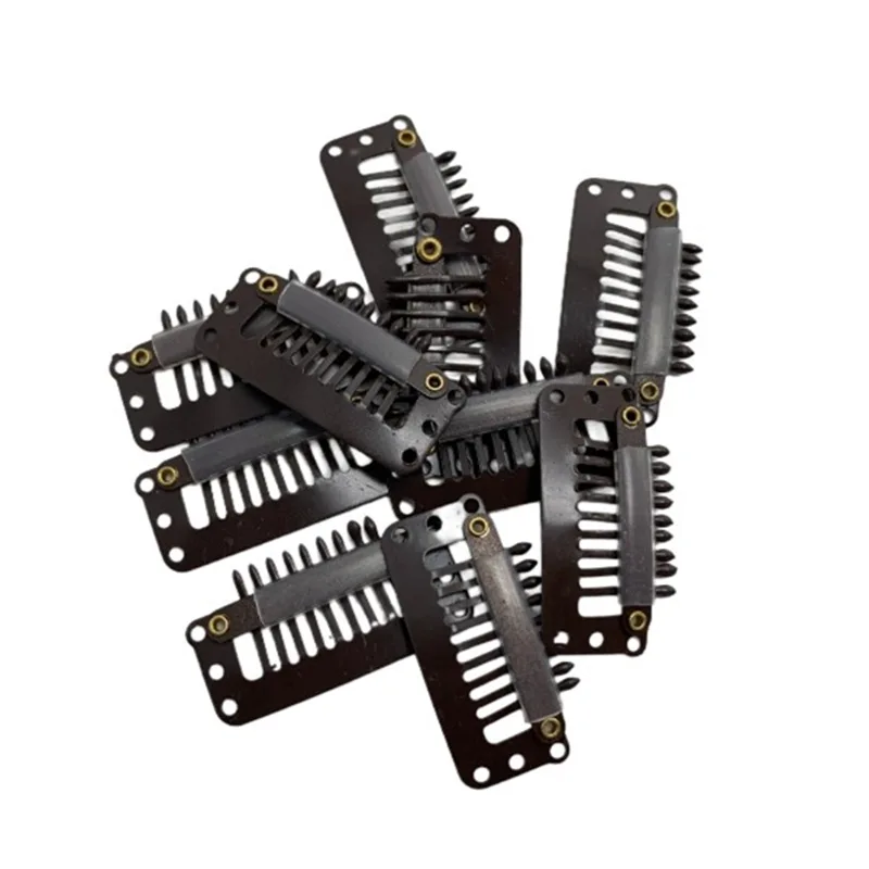 24 Pcs 9-teeth Beige/Brown/Black Hair Extension Clips Hair Extension Wigs Snap Clips Comb Small Snap Wig Accessories Clips