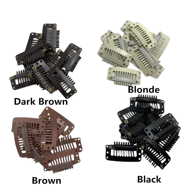 24 Pcs 9-teeth Beige/Brown/Black Hair Extension Clips Hair Extension Wigs Snap Clips Comb Small Snap Wig Accessories Clips